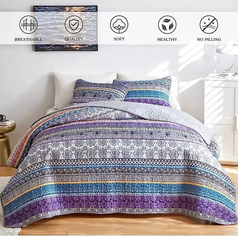 3 PCS Set Colorful Quilt Queen Size BOHO All Season